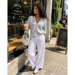 Faherty Linen Organic Cotton Cardigan Sweater Seafoam Pearl Buttons M